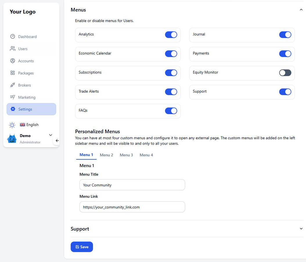 Menus & Permissions