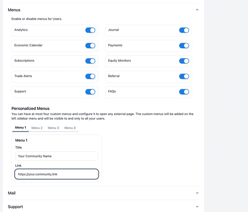 Menus & Permissions